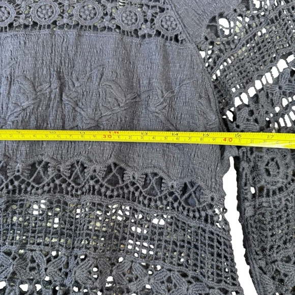 Deletta S (Anthropologie) Blue Crochet Long Sleeve Blouse Hi/Low Hem - Picture 7 of 13